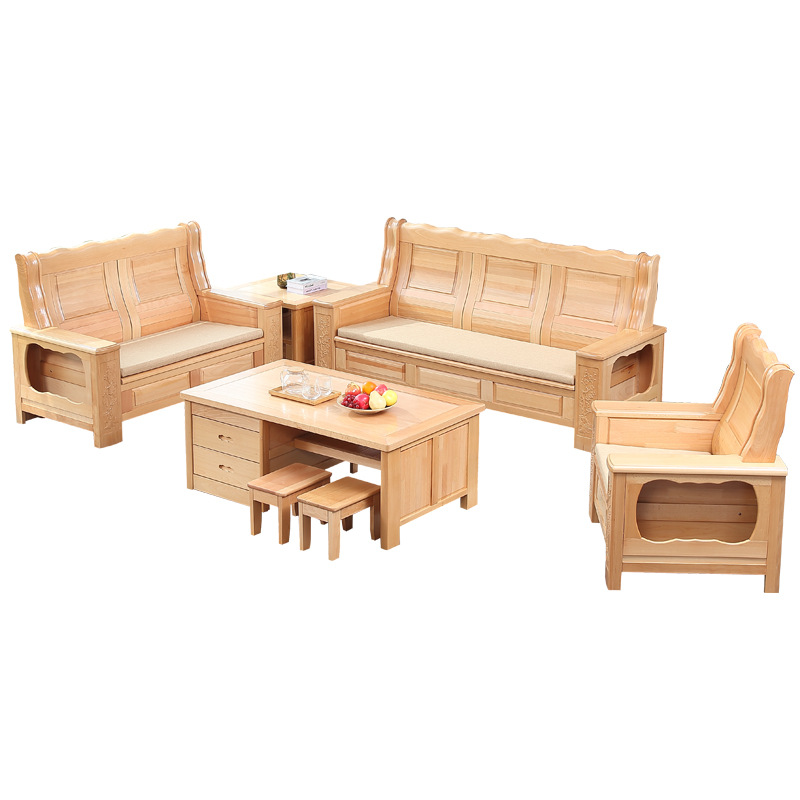 新中式木加布榉木实木沙发冬夏两用L套装现代客厅转角储物123组合