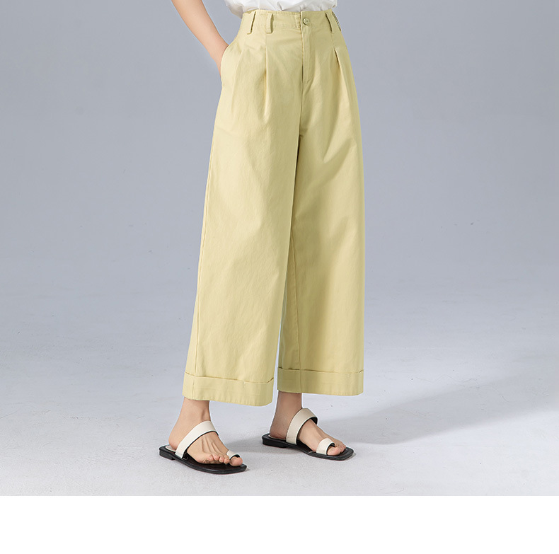 Quần culottes nữ ống rộng cạp cao chất liệu cotton wash — màu vàng chi tiết 25