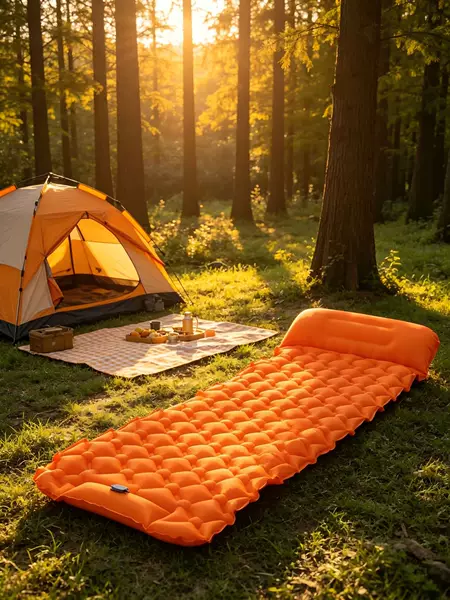 Outdoor inflatable mattress made of TPU material with pillow, single-person camping manual inflatable sleeping pad air mattress