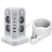 新品欧规插座 立式二层8AC+5USB带USB防浪涌防过载安全充电插座