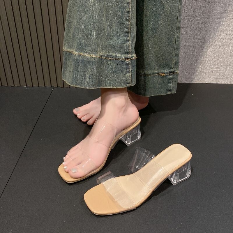 Open-Toe Fairy-Style Platform High-Heeled Sandals with French-Style New Crystal Slippers for Summer, Transparent and Slimming Open-Toe Fairy-Style Platform High-Heeled Sandals with French-Style New Crystal Slippers for Summer, Transparent and Slimming