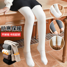 冬季儿童加绒加厚打底裤女童阳离子竖条九分踩脚连袜裤保暖棉裤