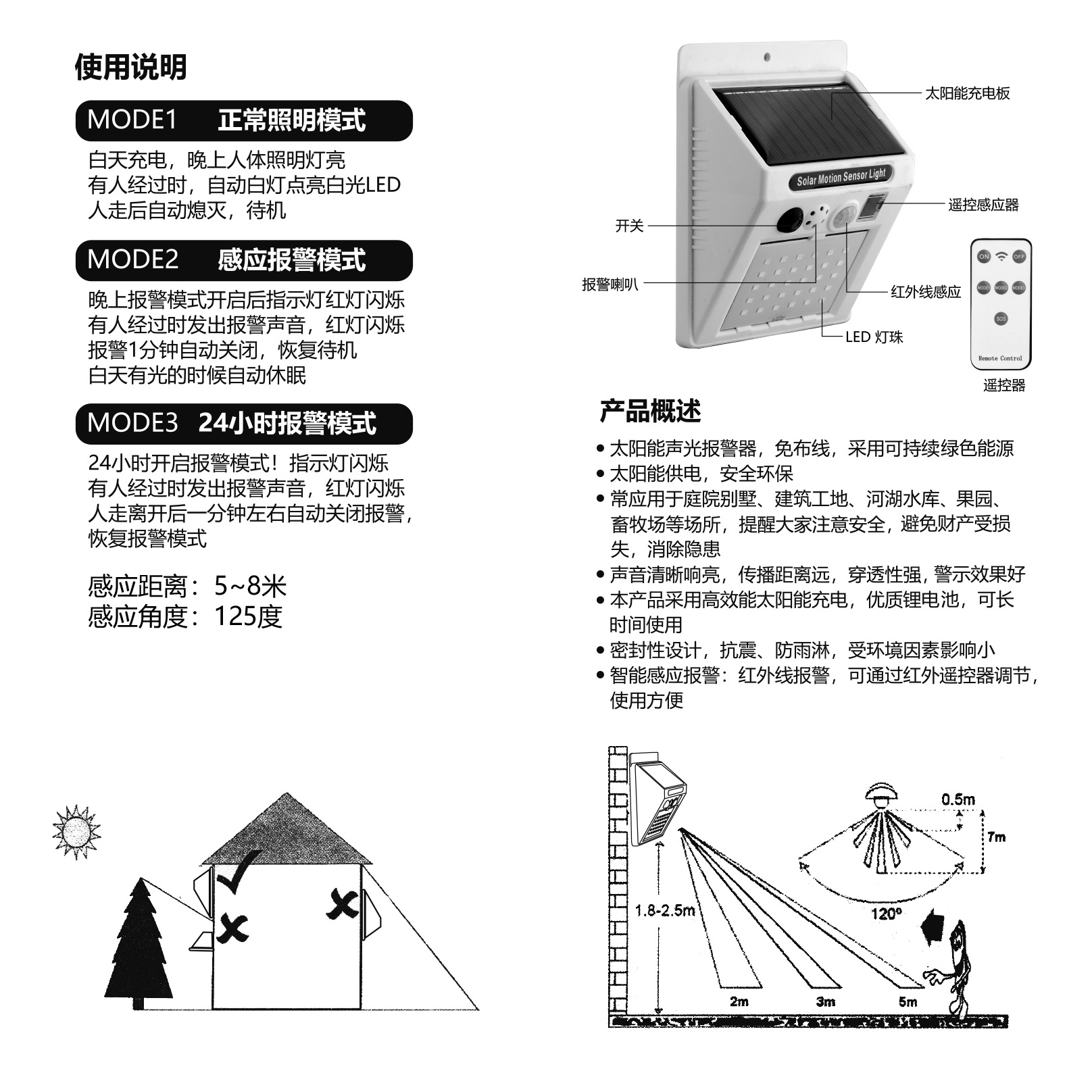 100LED lámpara solar LED lámpara de pared luminosa cuatro lados lámpara de jardín al aire libre iluminación de lámpara de inducción humana