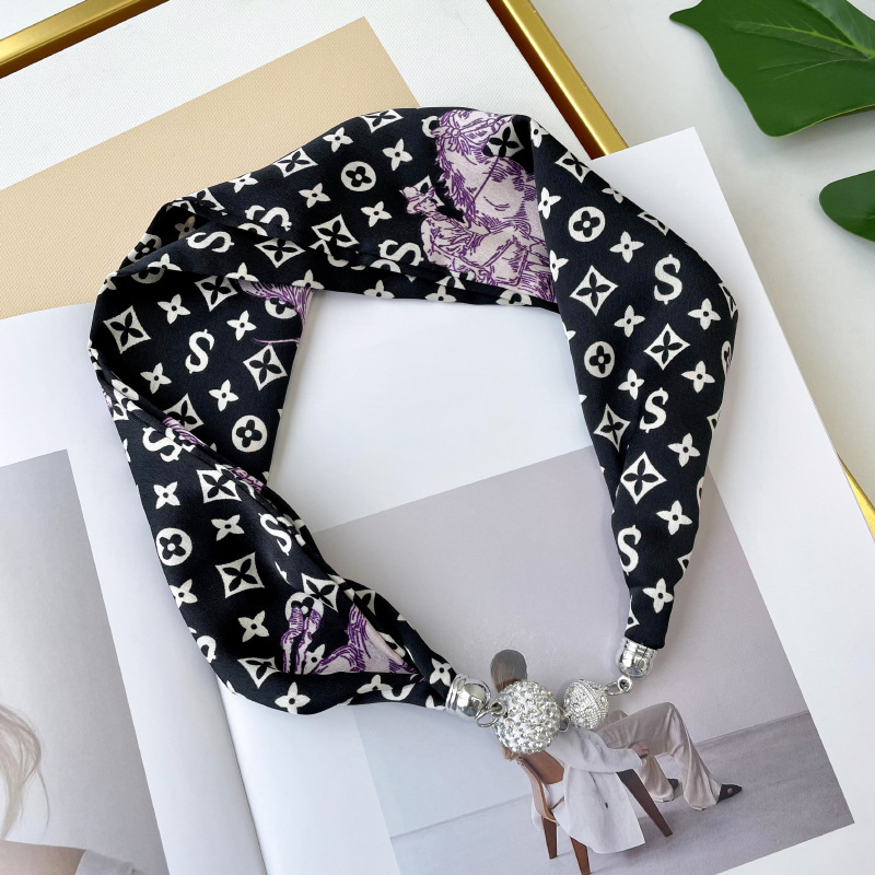Nueva hebilla magnética bufanda collar cuello decoración perezoso multi-funcional bufanda elegante todo-fósforo correa de muñeca bufanda decorativa banda de pelo