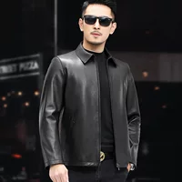 Весенняя и осенняя модель 2025 Haining кожаная кожаная одежда мужской первый слой овчины короткая деловая кожаная куртка с отворотом повседневная куртка