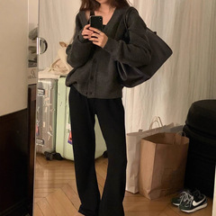 25缦恩韩国东大门秋冬新款oun*e松紧腰高腰宽松微喇休闲裤长裤女