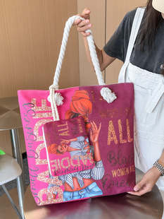Yuanchuang hand-painted tote event black girl printed shoulder bag lightweight folding handbag travel shopping women's bag