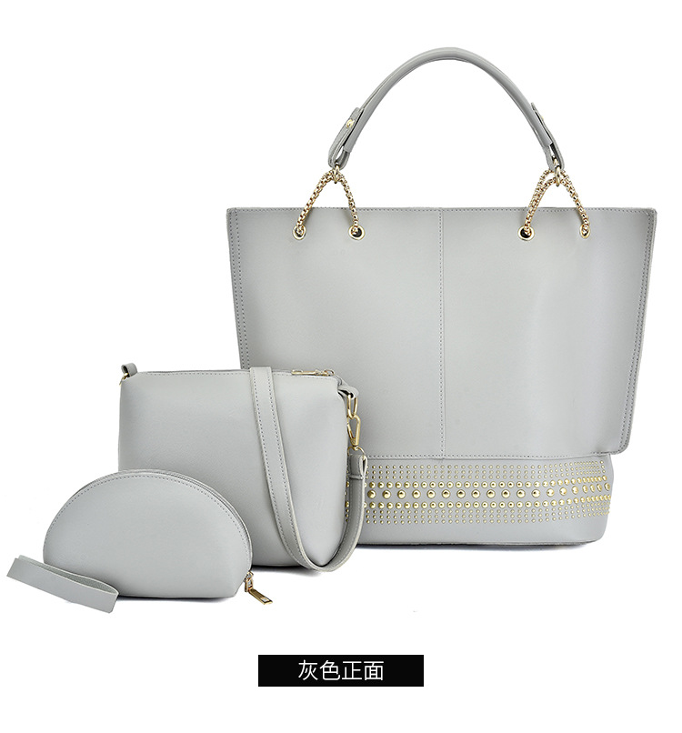 New 2024 foreign trade mother-daughter bag three-piece set, European and American fashion single-shoulder crossbody bag, versatile rivet hand-held large bag undefined