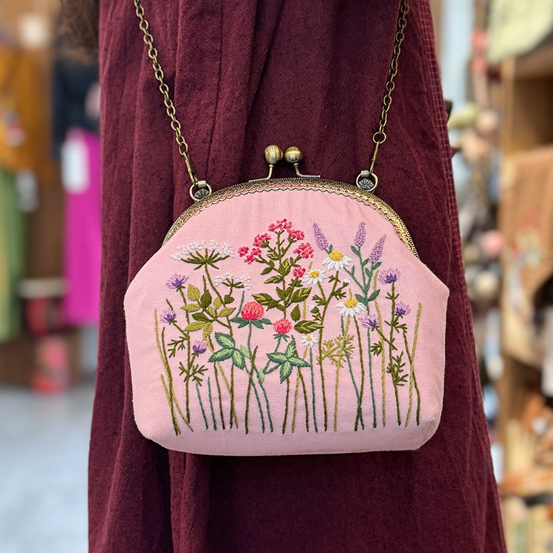 Cute gato Lu bordado bordado diy bolso de oro hecho a mano bolso de material creativo bolso regalo de novia