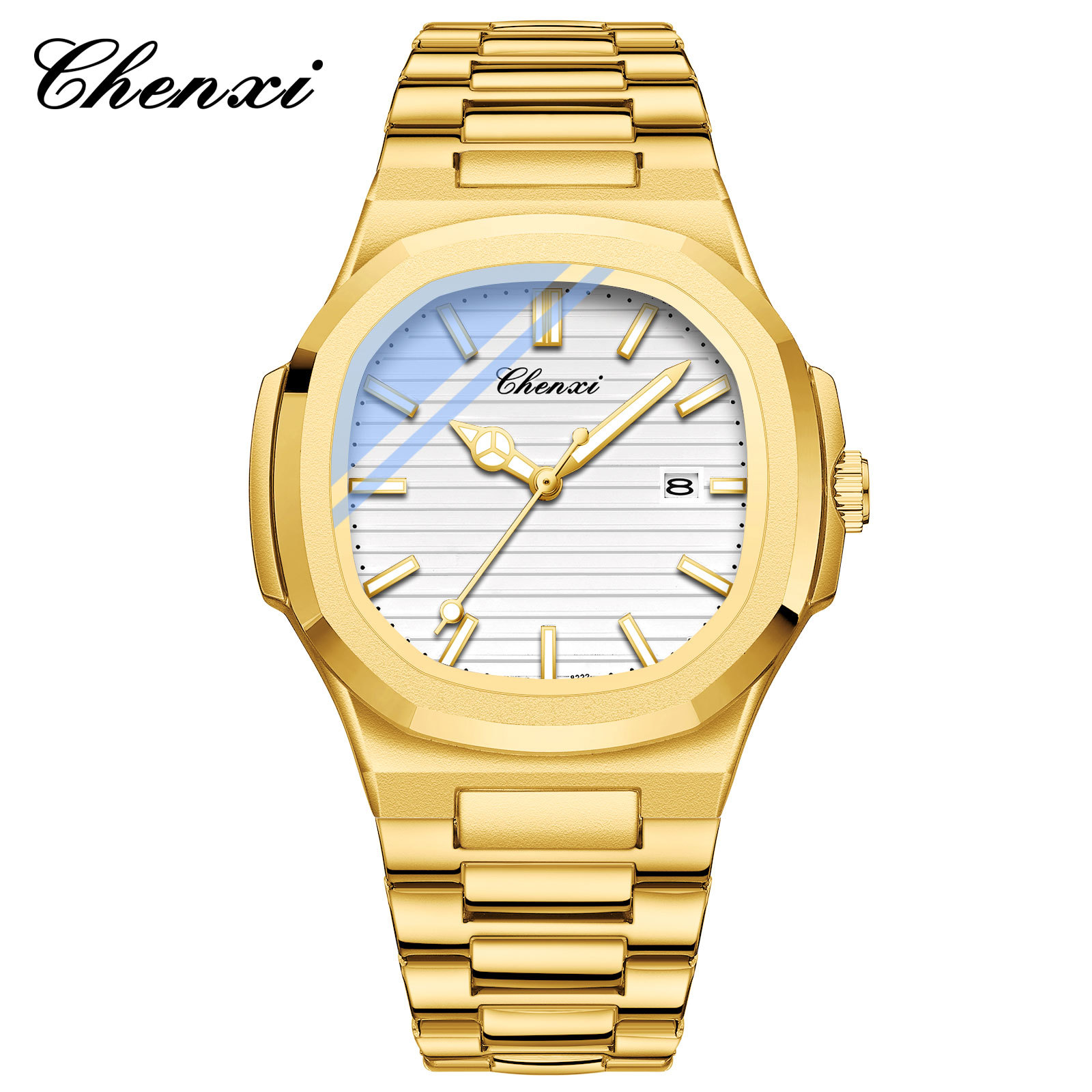Chenxi transfronterizo venta caliente correa de acero reloj pareja luminosa impermeable simple moda negocio calendario hombres y mujeres reloj de cuarzo