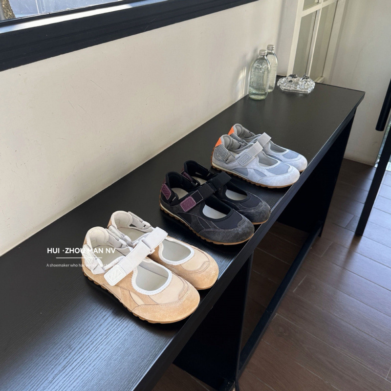 Sheepskin Version of Retro Round-Toe Mesh Velcro Sports Mary Jane Shoes for Women, Versatile Breathable Thick-Soled Casual Shoes
