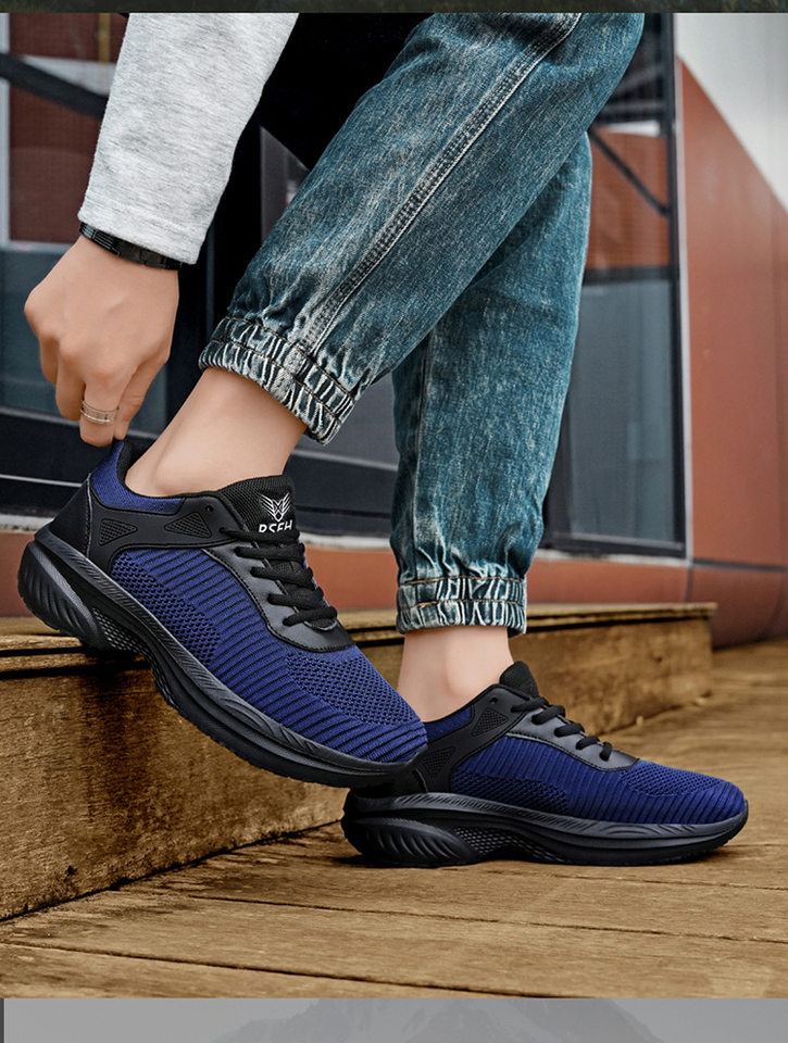 Giày thể thao nam dệt lưới thoáng khí chống trượt, mũi tròn rộng, đế dày 3-5 cm — 9909 Da đen, 9909 Xanh dương, 9909 Xám chi tiết 24