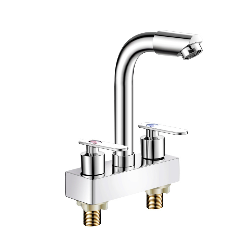 lavabo de cobre de doble control general frío y caliente doble mango lavabo