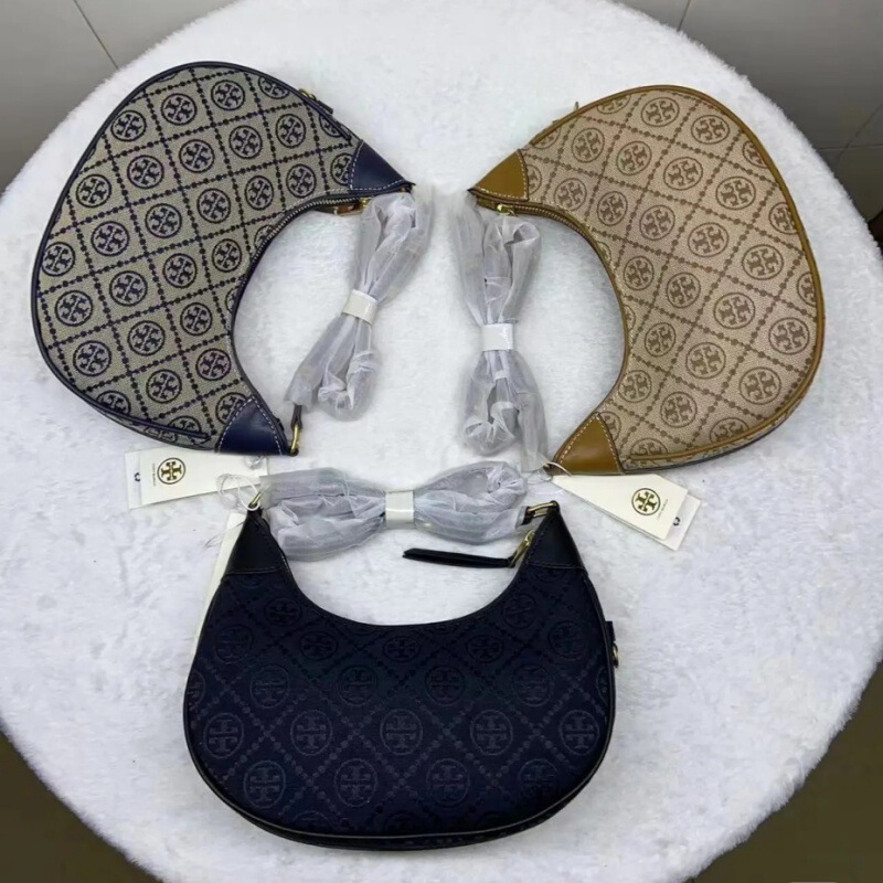 Tortyburch 新しい脇の下キャンバス刺繍三日月バッグポータブルショルダークロスボディ三日月レディースバッグホーンバッグ|undefined
