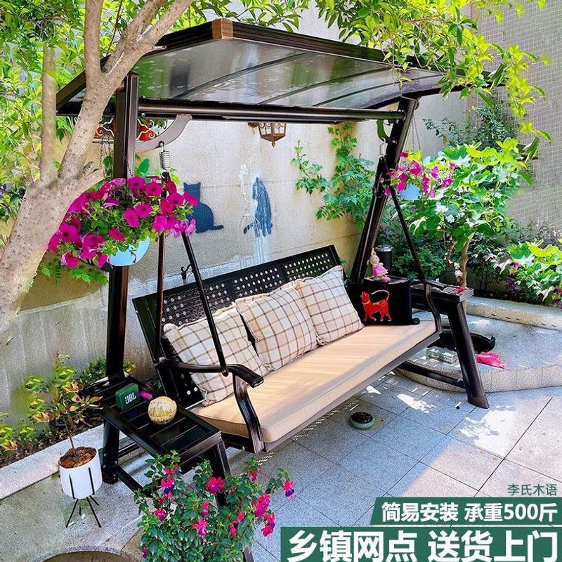 Outdoor garden swing chair for home use, double rocking chair, indoor children's outdoor balcony hanging basket chair, wrought iron swing