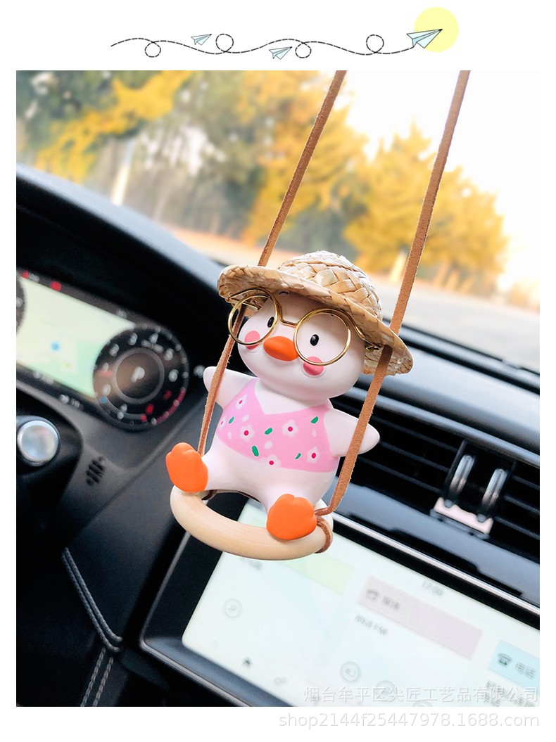 Cross-Border Original Manufacturer Swing Duck Car Hanging Ornament, Duck Aromatherapy Car Rearview Mirror Hanging Decoration, Car Hanging Decoration