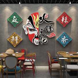 网红国潮风火锅店装饰品挂件脸谱墙面贴纸画市井餐饮馆饭店背景