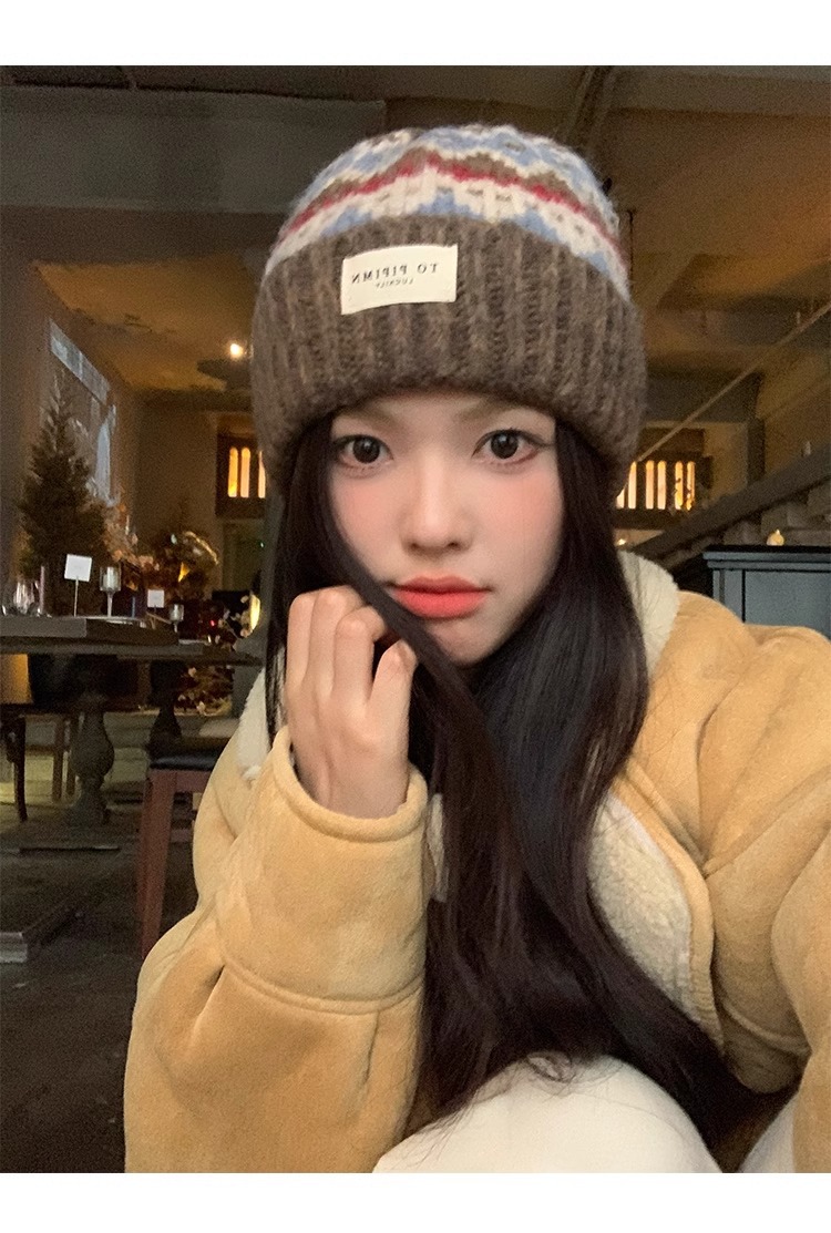 Cappello da donna in maglia di lana vintage, vestibilità ampia, circonferenza della testa ampia, caldo cappello di protezione per le orecchie, cappello che snellisce il viso_voghion.com
