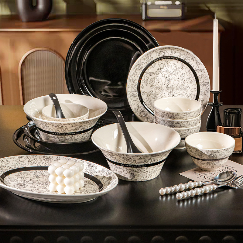 Dinnerware Set for Home Use, Ceramic Hepburn Bowl and Plate Combination, Housewarming and Wedding Gift, High-End Gift Box Dinnerware Set for Home Use, Ceramic Hepburn Bowl and Plate Combination, Housewarming and Wedding Gift, High-End Gift Box
