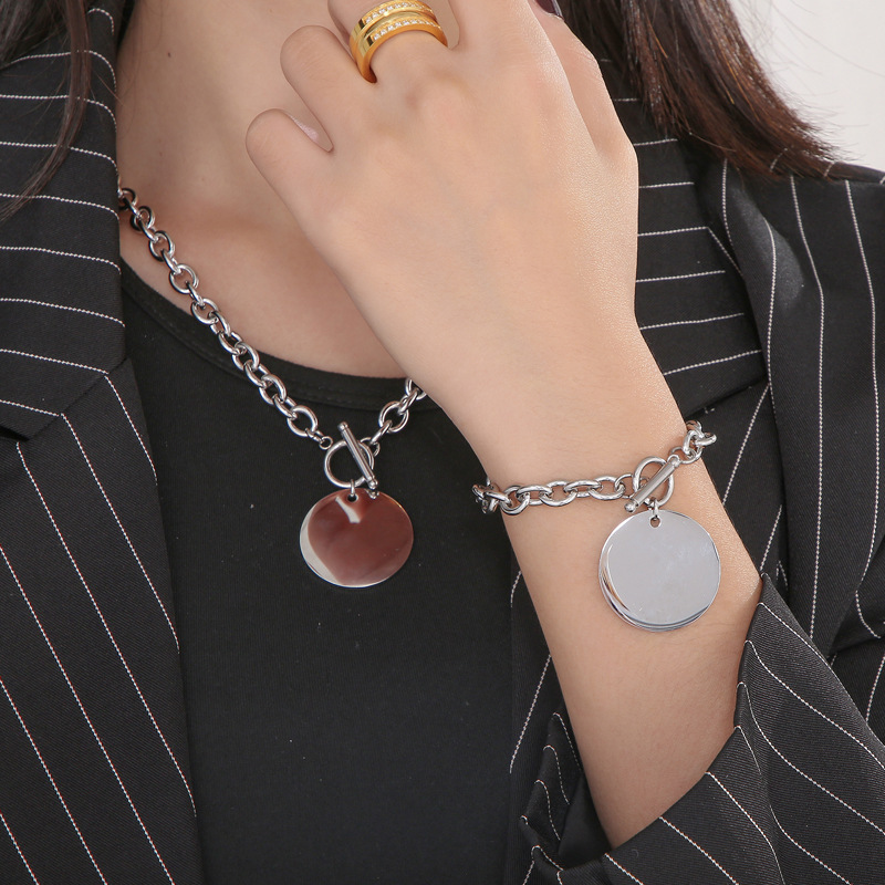 Fashion Round Titanium Steel Plating Bracelets Necklace