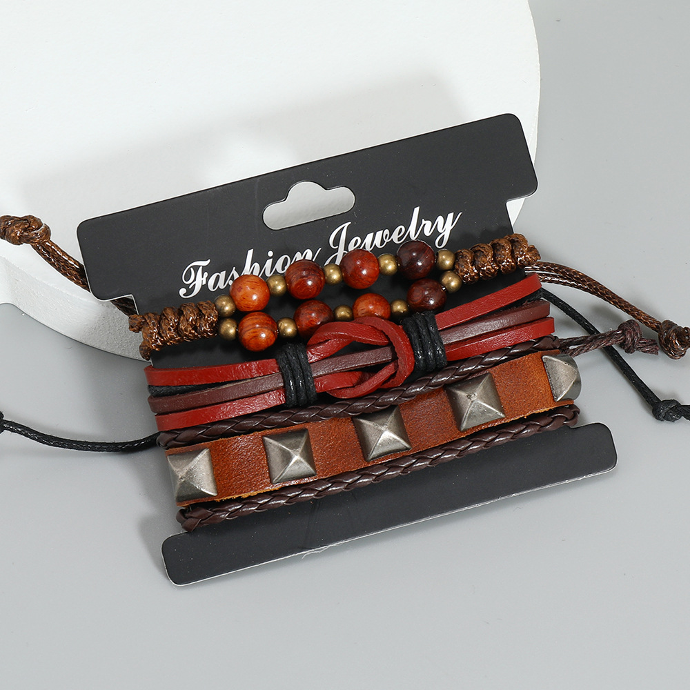 Hip-Hop Geometric Pu Leather Knitting Unisex Bracelets