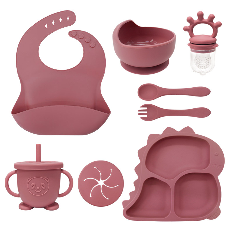 Alimentación infantil platos de dinosaurio set de platos de entrenamiento cucharas para bebés de silicona dibujos animados bajacos ventosa tazón
