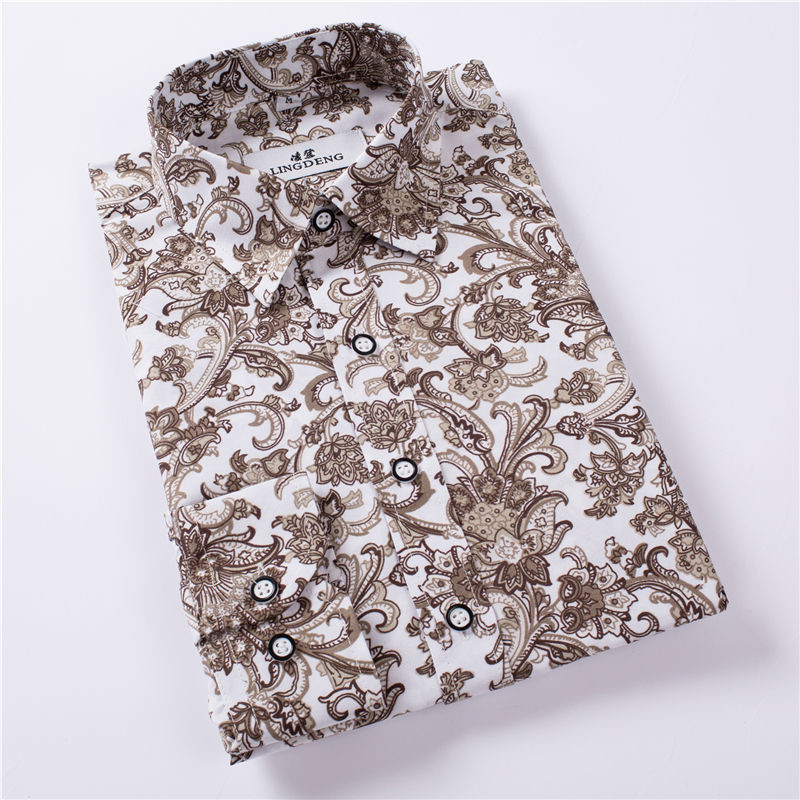 1508-C57-P18 Men's Wrinkle-Free Slim Fit Printed Shirt Trendy Floral Long Sleeve Shirt Plus Size