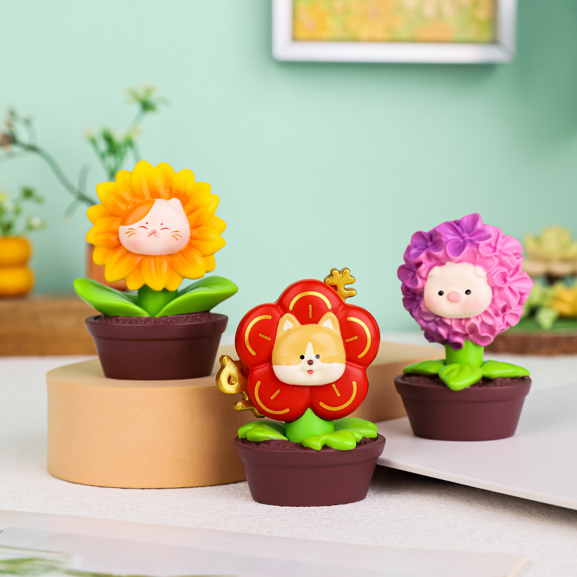 포춘 터지는 화분 크리에이티브 인터넷 셀러브리티 시뮬레이션 작은 화분 포춘 트리 수지 장식품 데스크탑 장식 소녀 선물