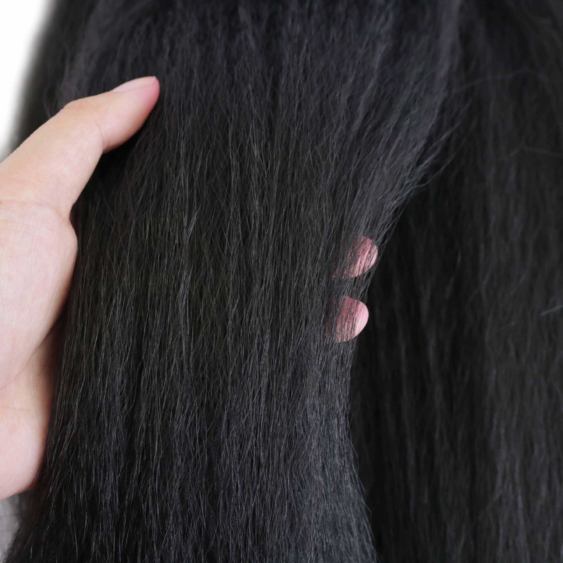 Perruque transfrontalière en fibre chimique, soie haute température, yaki, crépue droite, queue de cheval Velcro de 22 pouces, vente en gros_voghion.com
