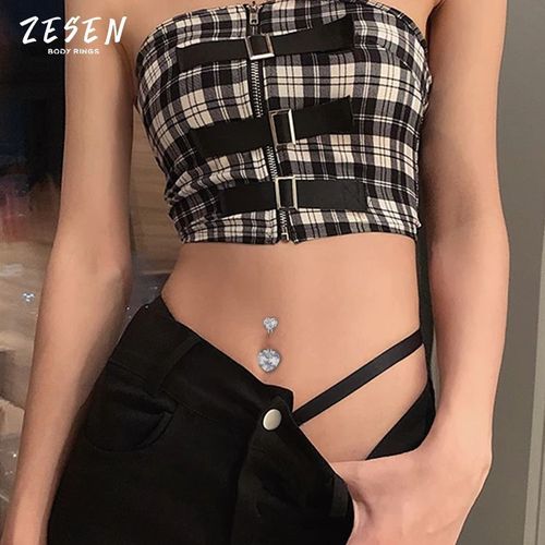 Cross-border hot selling new color zircon navel ring stainless steel double-ended heart-shaped diamond navel nail body piercing breast nail