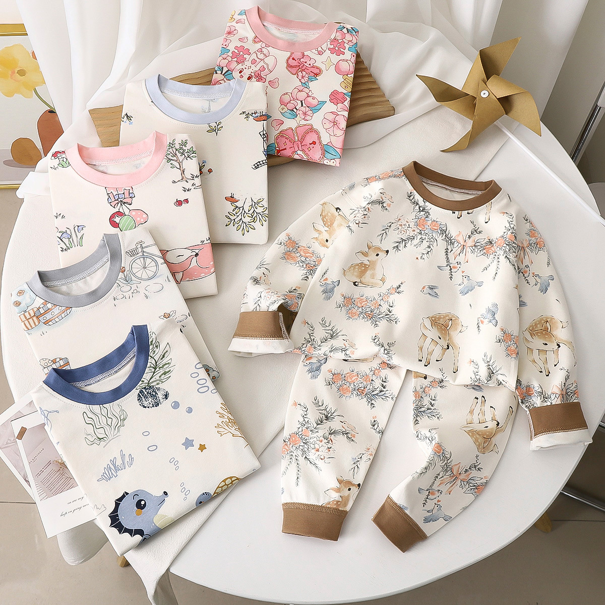 어린이 속옷 세트 면화 봄과 가을 소년 가정 옷 아기 면 따뜻한 잠옷 소녀의 가을 옷과 바지