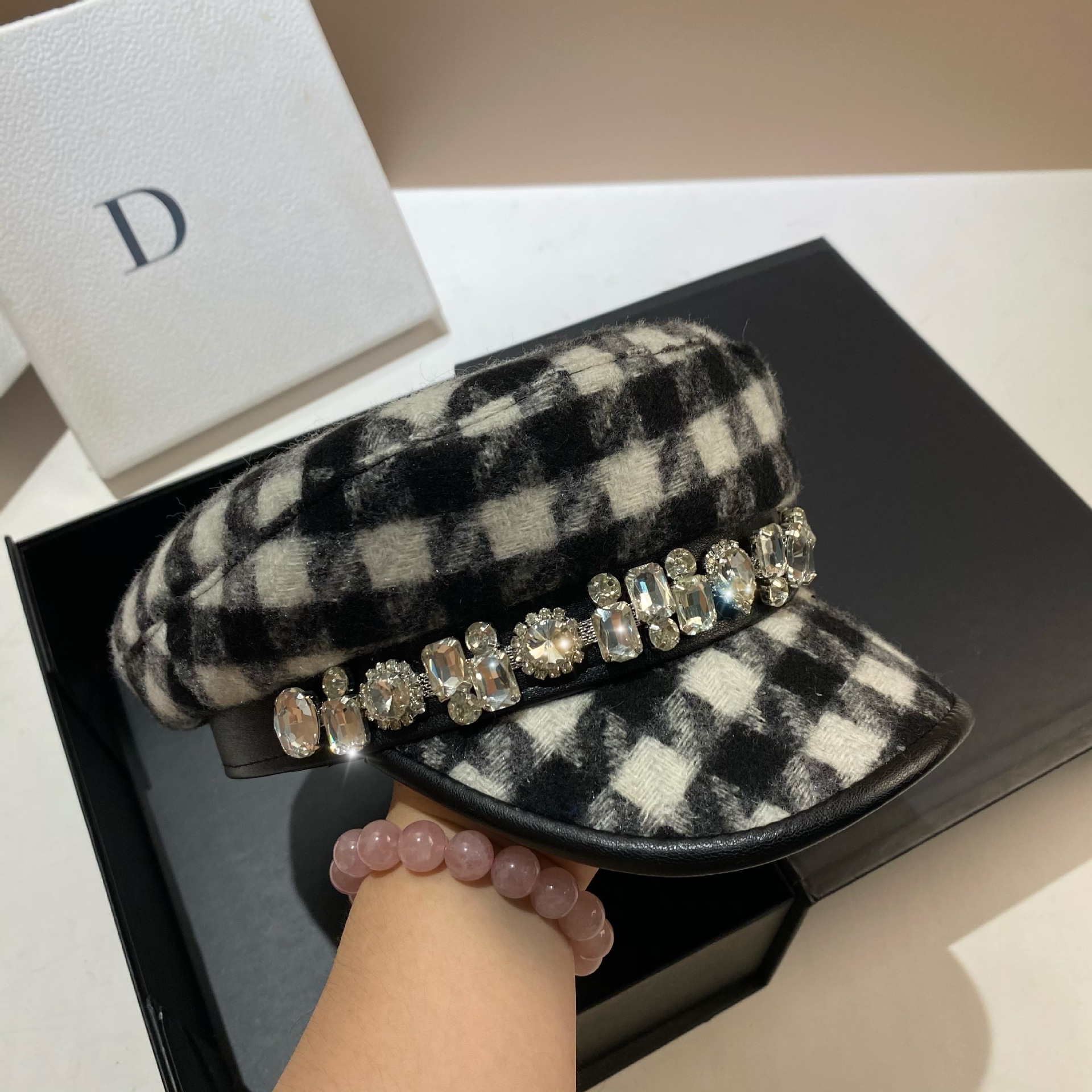 Autumn and winter light luxury niche rhinestone navy Korean version Xiaoxiang style sub woolen newsboy fashionable_voghion.com