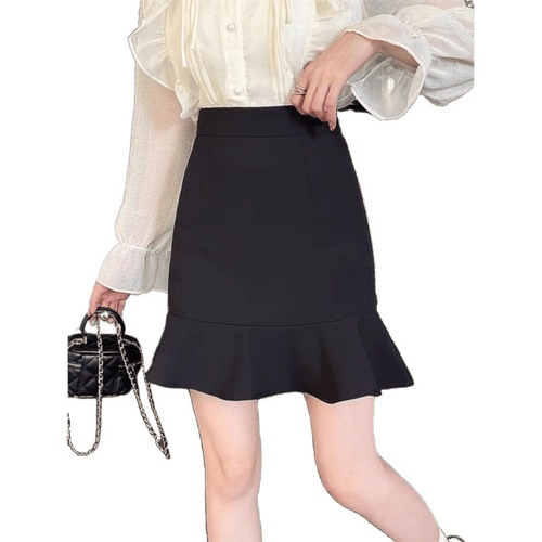 High-Waisted Ruffled Skirt 2025 Spring/Summer Short Skirt, Summer Slimming Fishtail Design, Black Fishtail Dress for Women