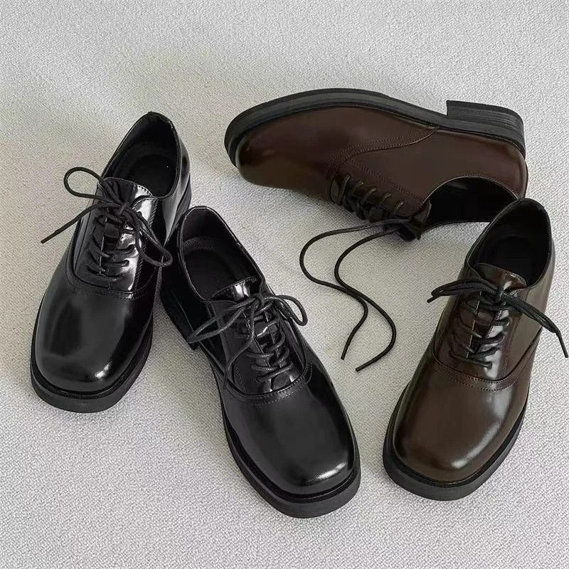 Spring and Autumn Derby Shoes Men's Square Toe Leather Shoes Black Formal Business Shoes British Casual Loafers for Men