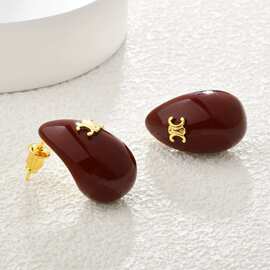 2025秋冬新款安可拉红水滴耳钉复古气质轻奢高级感耳环