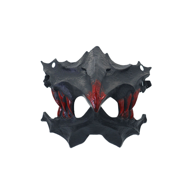 fiesta máscara de esqueleto dientes largos demonio esqueleto mitad cara máscara de lobo detrás máscara gigante disfraz de Halloween