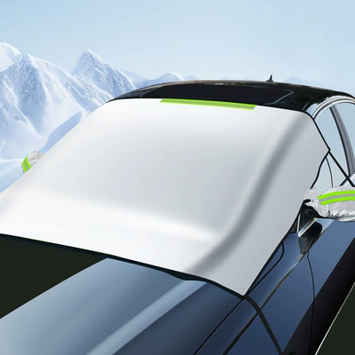 Car sunshade front shield snow shield sunshade winter snow half cover car summer front glass sunshade sunscreen (Sun shade) - silver-coated-cloth-green-telescopic-ear-snow-shield