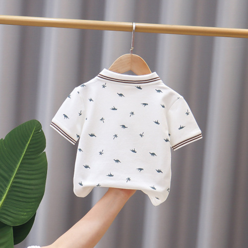  new summer Korean style children's polo solid color full printed lapel men's and large children's printed short-sleeved tops T-shirt