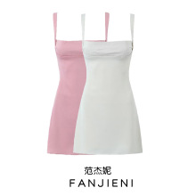 ZR外贸批发 欧美风女装 法式辣妹性感辣妹胸部刺绣吊带包臀连衣裙