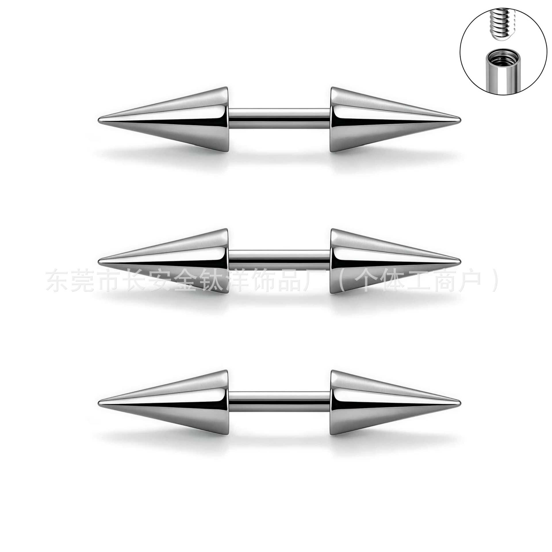 F136 Titanium Internal Thread Double-Ended Pointed Dumbbell Ear Stud, Ear Bone Stud, G23 Titanium Alloy Piercing Jewelry detail image 8
