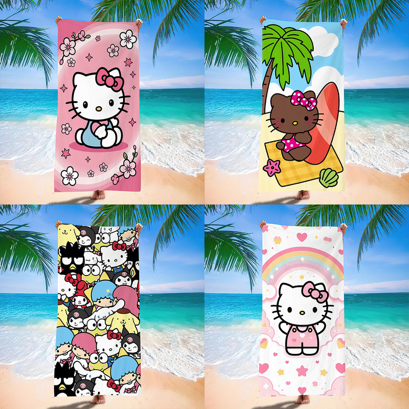 Cross-Border Wholesale Cartoon Sanrio Beach Towel, Quick-Drying and Water-Absorbent Beach Bath Towel, Ultra-Fine Fiber Printed Soft Towel