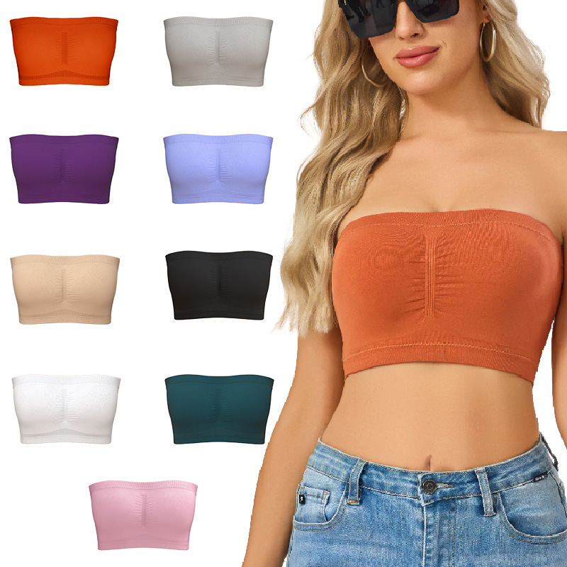 Cross-Border Summer One-Line Removable Breast Pad Thin Invisible Tube Top Double Layer Extended Size Strapless Breast-Wrapped Women's Underwear