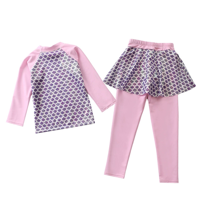 Новый детский купальник Женский купальник CUHK Tongbao Купальник с позолотой рыбы чешуя с длинными рукавами брюки платье для девочек Купальный костюм X20