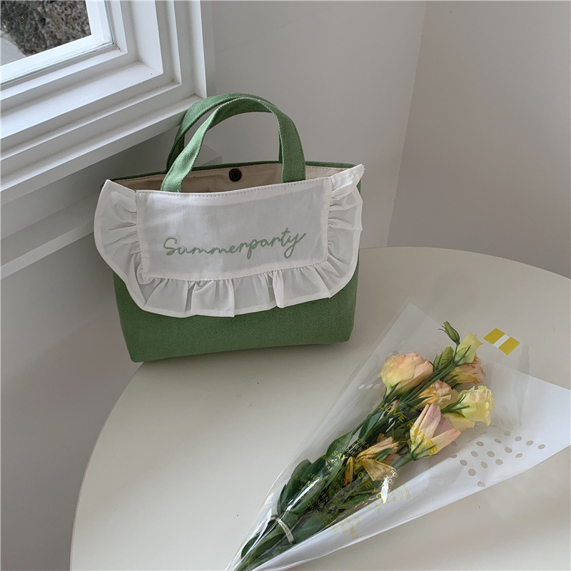 1441 Japanese and Korean chic Sweet ruffled bento Bag, Fresh embroidered hand-held small cloth bag, girl student bag wholesale undefined