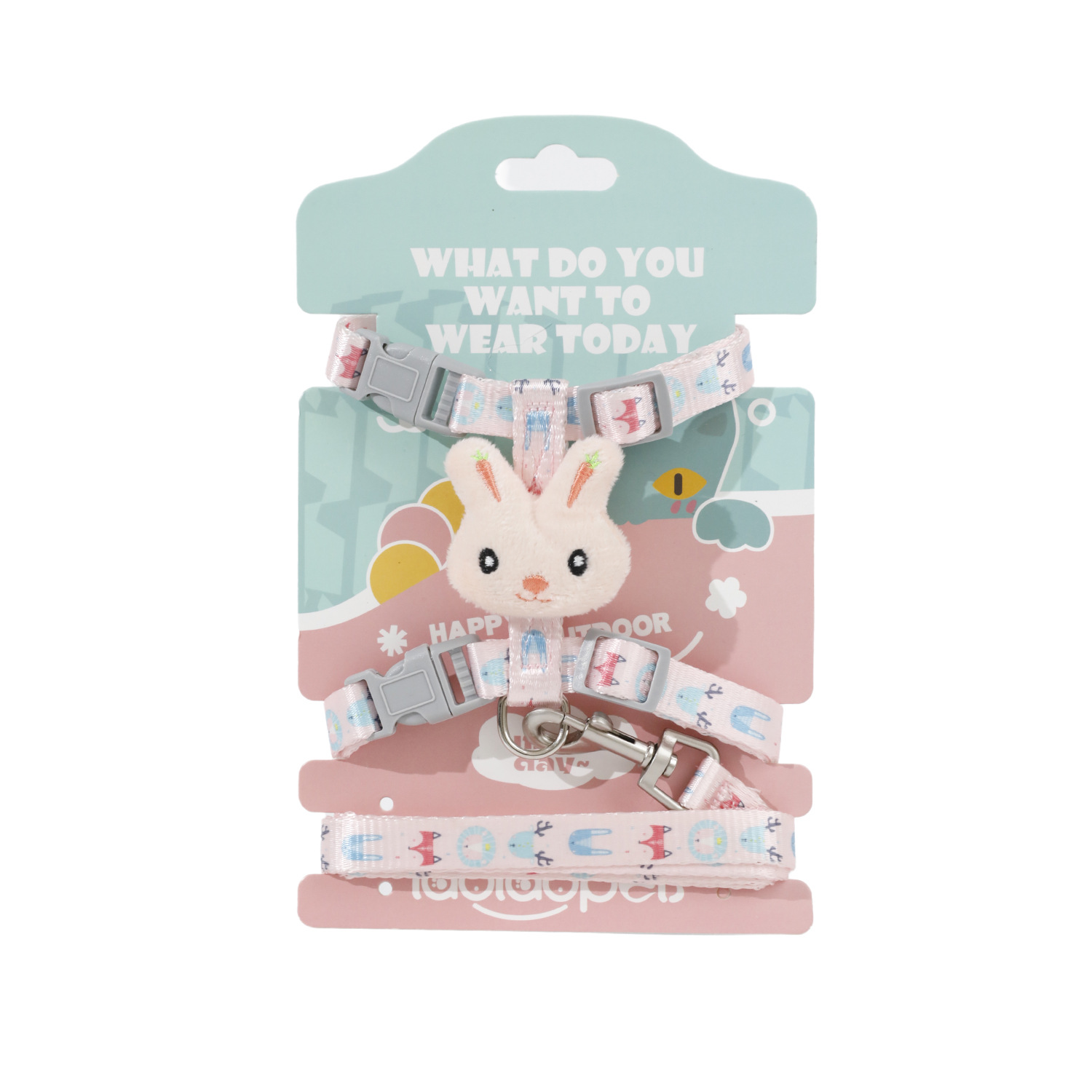 Correa de tracción en forma de I para conejos y gatos de dibujos animados, correa de nailon ajustable para el pecho y la espalda, correa antideslizante para pasear gatos, venta al por mayor.