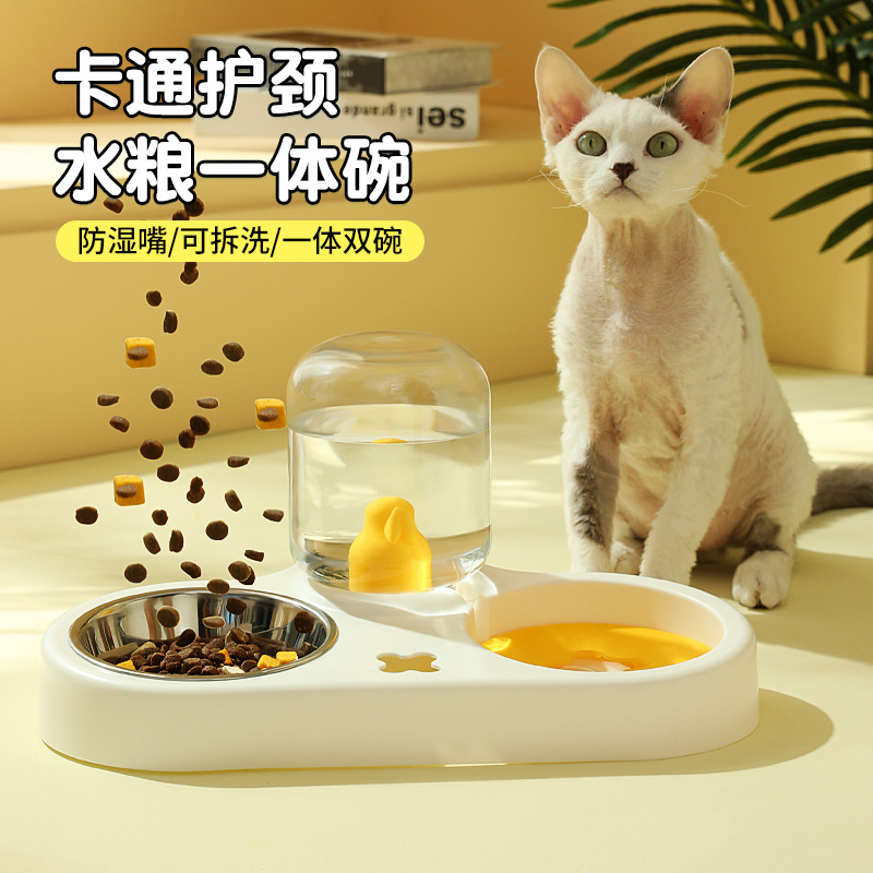 Alimentador de gato para mascotas alimentador de agua automático de recarga de agua gato tazón de agua antidetonante tazón de arroz tazón de protección del cuello tazón de gato doble tazón