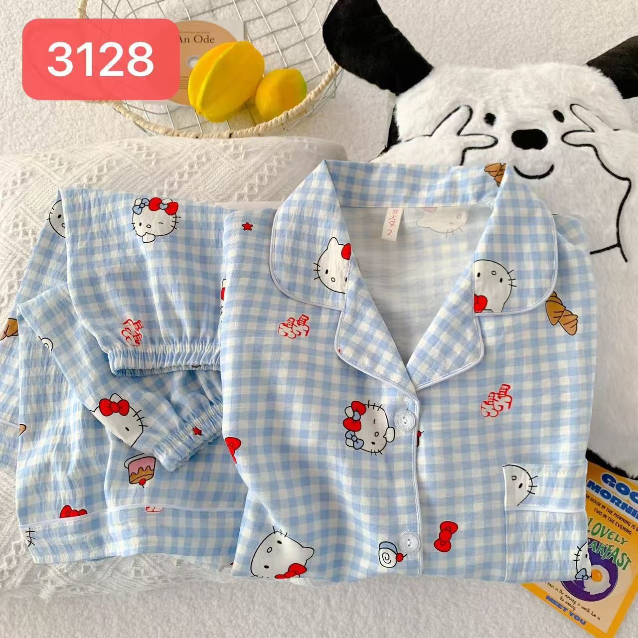 Comercio exterior nube transfronteriza algodón de tres piezas pantalones cortos de manga corta pantalones pijamas de verano ropa a domicilio rebeca de dibujos animados solapa