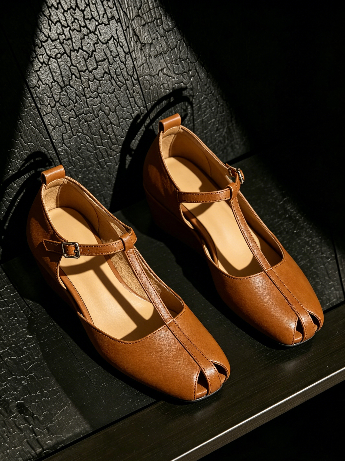 Sandal nữ cao gót phong cách Pháp cổ điển, quai chữ T, gót xuồng, mũi hở — màu nâu chi tiết 18