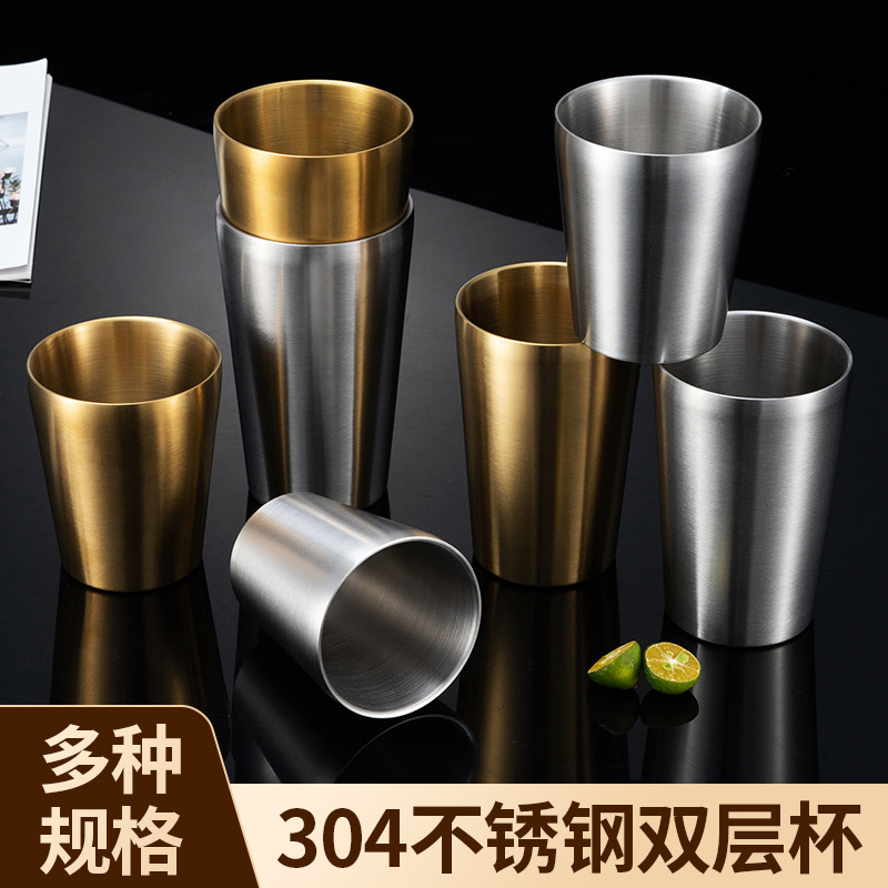 304 Stainless Steel Beer Mug Large Capacity Single-Layer Water Cup Double-Layer Wine Cup Milk Tea Coffee Cup Mouth Cup Logo