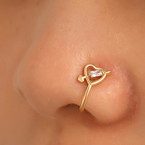 European and American non-perforated geometric U-shaped nose clip copper inlaid zircon flower drop love nose ring fake nose piercing jewelry